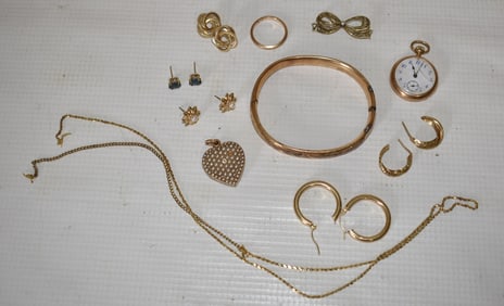 LOT ESTATE 14KT YW GOLD FINDINGS INCL. RINGS, WATCH +