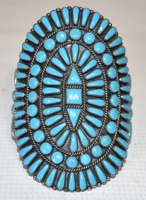 NAVAJO STERLING/TURQUOISE CUFF BRACELET, C. 1960