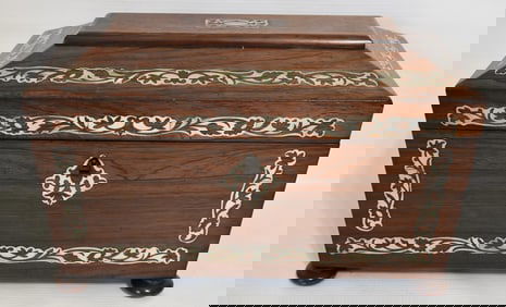 REGENCY ROSEWOOD/SHELL INLAID TEA CADDY, 19TH C.