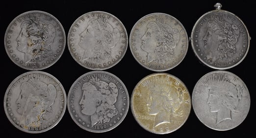 LOT (8) ASSORTED MORGAN/PEACE SILVER DOLLARS, 19/20TH C