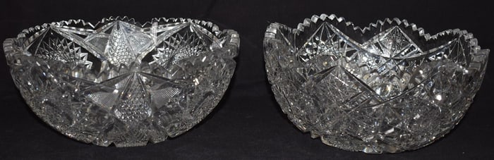 (2) AMERICAN CUT GLASS CENTER BOWLS, 1 SIGNED
