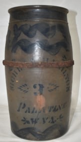 3 GAL. SALT GLAZED STONEWARE CROCK, PALATINE W. VA 1883