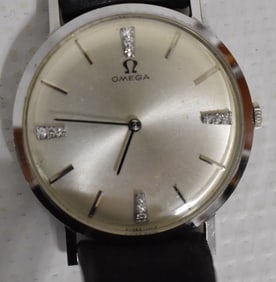 VINT OMEGA 14KT WHITE GOLD/DIAMOND THIN-LINE WRISTWATCH