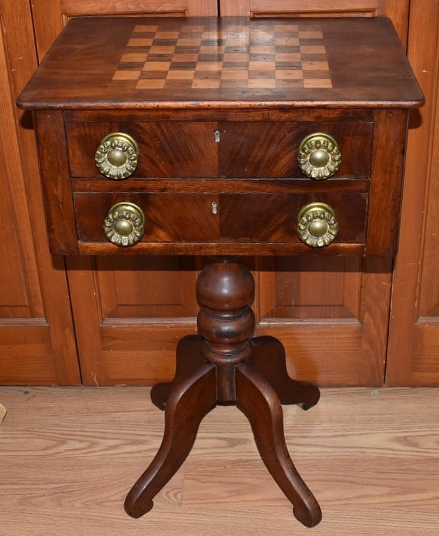 EMPIRE MAHOGANY 2 DRAWER GAME TABLE H. 30" W. 20" D 15" (1 of 7)