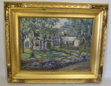 O/P COTTAGE & GARDENS SIGNED W.H. KINNICUTT