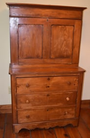 COUNTRY PINE DROP FRONT DESK OVER DRAWERS, 19TH C.