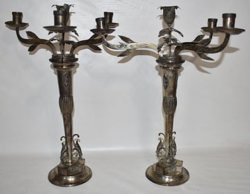 PAIR NURNBERG GERMAN 875 SILVER (3) LIGHT CANDELABRA