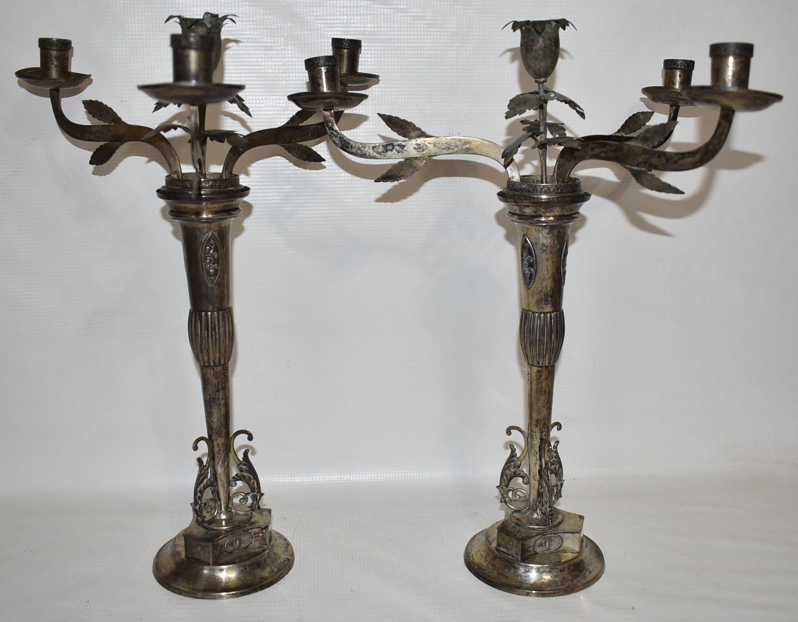 PAIR NURNBERG GERMAN 875 SILVER (3) LIGHT CANDELABRA (1 of 10)