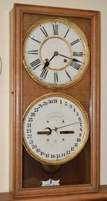 WATERBURY 30 DAY CALENDAR CLOCK W/DOUBLE DIAL, 19TH C.