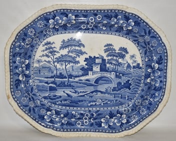 COPELAND SPODE BLUE/WHITE LANDSCAPE PLATTER, 19TH C.
