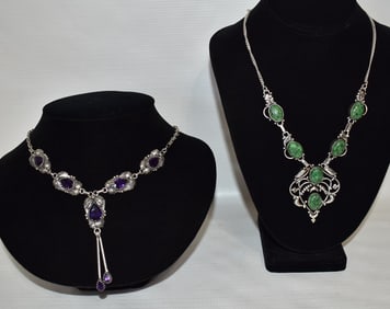 2 NAVAJO STERLING/AMETHYST NECKLACE PENDANTS SIGNED LD