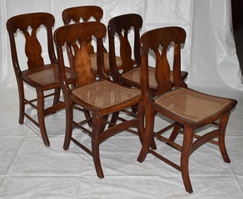 LOT (5) SHERATON TIGER MAPLE SIDE CHAIRS, C. 1820