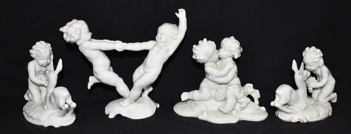 LOT (4) HUTSCHENREUTHER PORCELAIN CUPIDS, 20TH C.