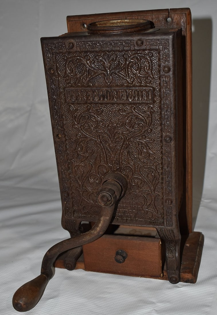 TELEPHONE MILL/ARCADE COFFEE GRINDER, C. 1893, H. 14" (1 of 4)