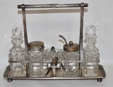 DECO STYLE COIN SILVER CONDIMENT SET, C. 1920