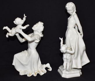 LOT (2) HUTSCHENREUTHER PORCELAIN W/CHILD, 20TH C.
