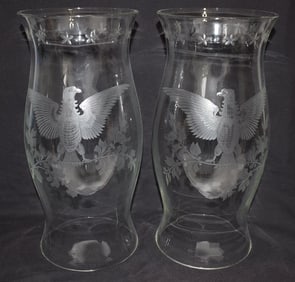 PAIR FEDERAL STYLE CRYSTAL HURRICANE CANDLE SHADES