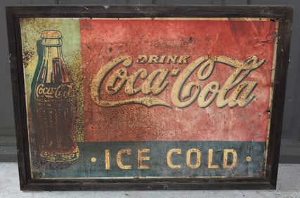 VINTAGE COCA COLA SIGN "ICE COLD", C. 1930'S, 21" X 29"