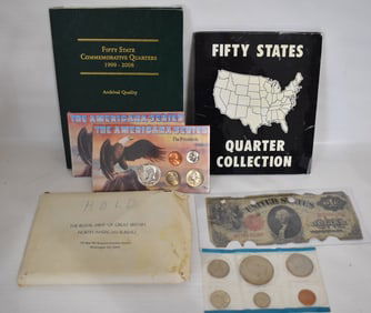 LOT ASSORTED ESTATE US COINS & CURRENCY/COIN BOOKS