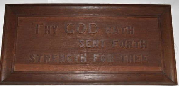 COUNTRY CARVED WALNUT SIGN "THY GOD", 19/20TH C.