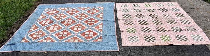 LOT (2) EARLY HAND STITCHED QUILTS, 84" X 85"/67" X 80"