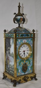 FRENCH ENAMELED SHELF CLOCK, H. 20" W. 8"