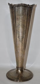 DECO STERLING FLOWER VASE W/ENGRAVED DECORATION