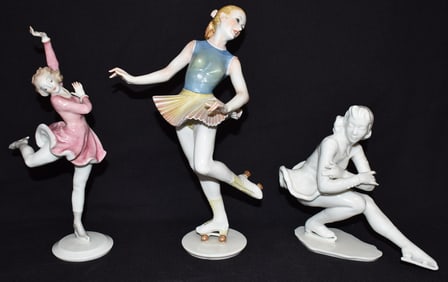 LOT (3) HUTSCHENREUTHER PORCELAIN SKATERS, 20TH C.