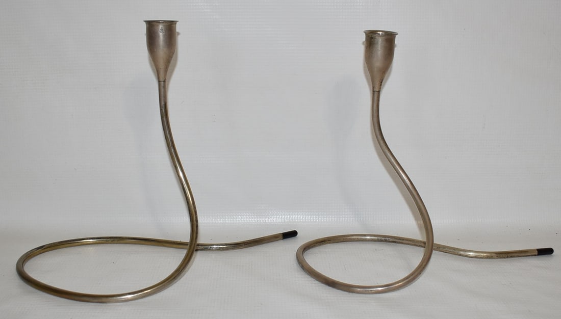 PAIR TOWLE STERLING SHOE STRING CANDLESTICKS, C. 1960: PAIR TOWLE STERLING SHOE STRING CANDLESTICKS, C. 1960, H. 9" W. 18.8 OZ.