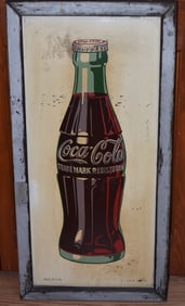 VINTAGE COCA-COLA LITHO TIN BOTTLE SIGN, C. 1948