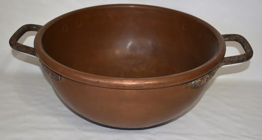 HUGE HEAVY COPPER CANDY BOWL, 19TH C., D. 18"