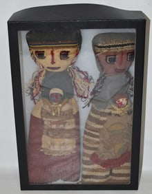 PAIR PERUVIAN BURIAL DOLLS MADE W/ANCIENT CLOTH