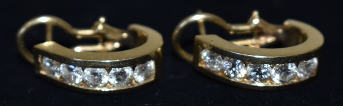 PAIR DECO 14KT YELLOW GOLD/DIAMOND EARRINGS, C. 1960