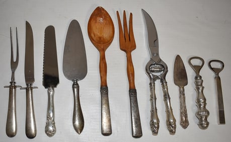 LARGE LOT ASSORTED STERLING HANDLED SERVING PIECES
