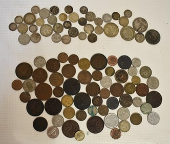 ESTATE LOT FOREIGN COIN INCL. SILVER, SILVER W. 4.5 OZ.