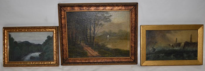 LOT (3) O/C LANDSCAPES, 19/20TH C., H. 12" W. 14 1/2"