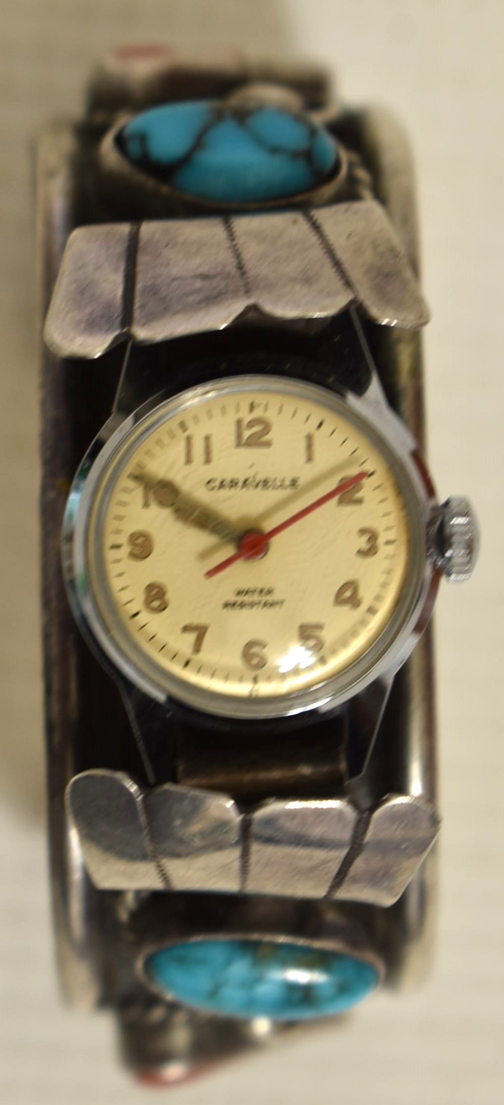 NAVAJO OLD PAWN STERLING/TURQUOISE WATCH BAND SIGNED BW (1 of 5)