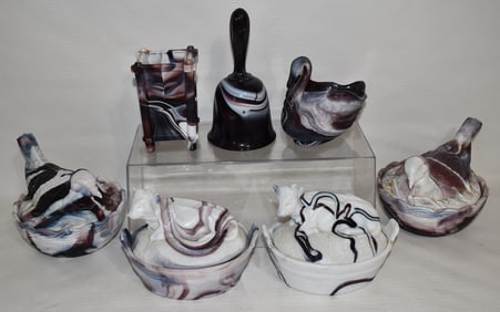 (7) ASSORTED IMPERIAL PURPLE SLAG GLASS COLLECTABLES