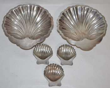 LOT (5) STERLING SCALLOP SHELL MINT DISHES, 20TH C.