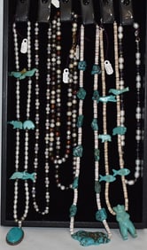 LOT (6) ASSORTED TURQUOISE/PEARL/STERLING NECKLACES