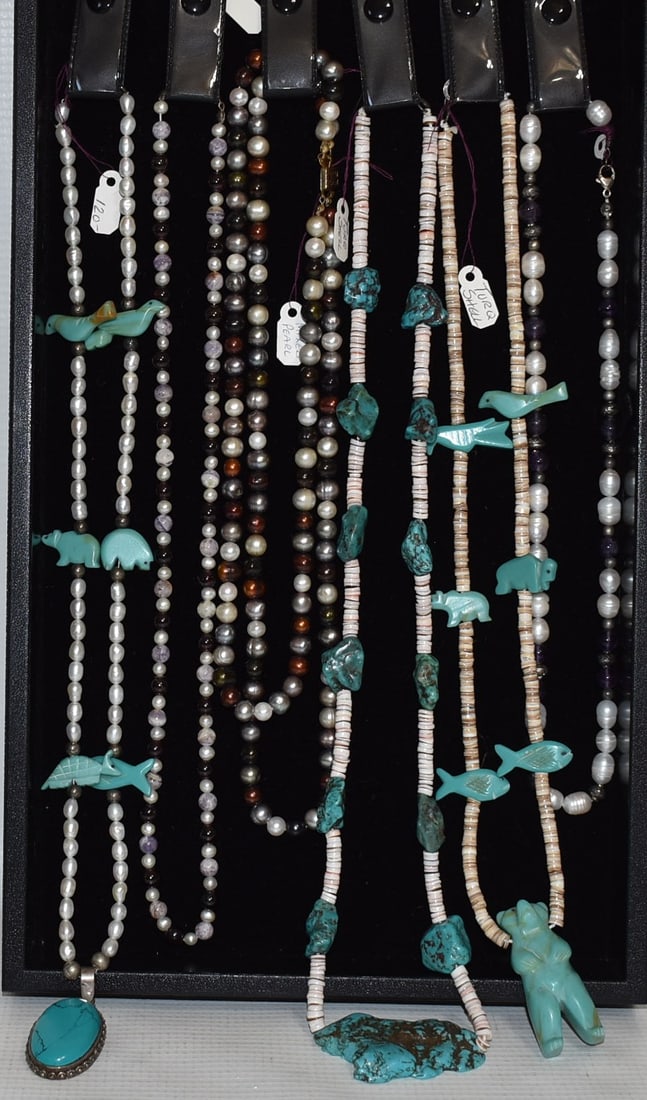 LOT (6) ASSORTED TURQUOISE/PEARL/STERLING NECKLACES (1 of 3)