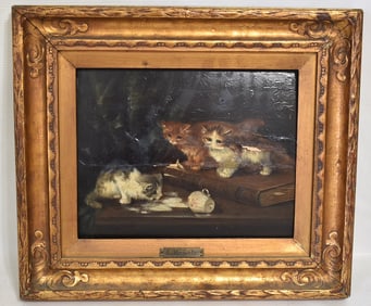 O/P KITTENS SIGNED F. KRANZ, 19TH C., 13" X 15"