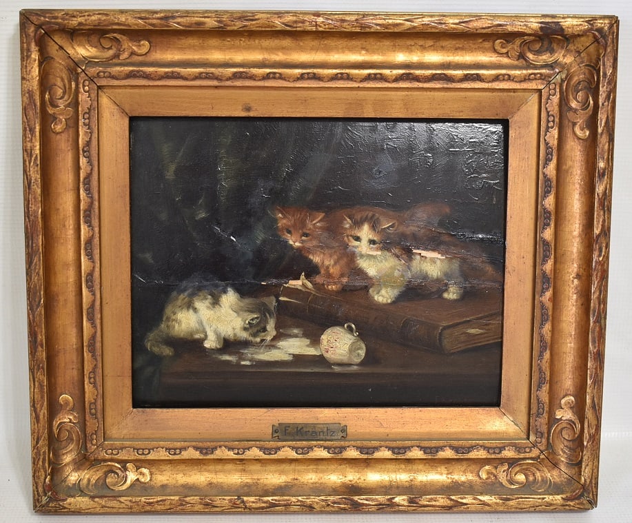 O/P KITTENS SIGNED F. KRANZ, 19TH C., 13" X 15" (1 of 8)