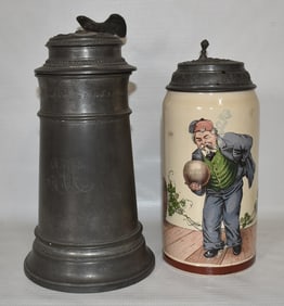 2 VINT. BEER STEINS INCL. VILLEROY & BOCH BOWLING STEIN