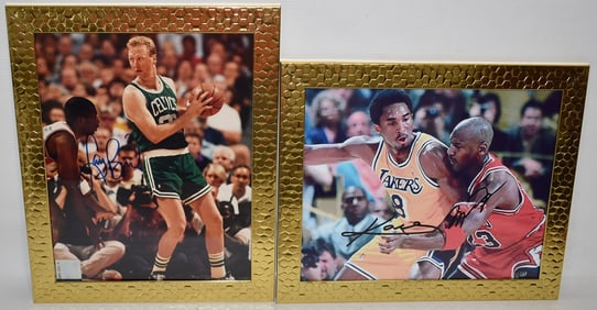(2) AUTOGRAPHED PHOTOS BRYANT/JORDAN, BIRD W/COA'S