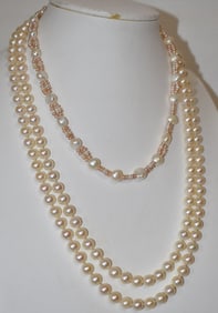 LOT (2) VINTAGE PEARL NECKLACES, C. 1960, L. 24"