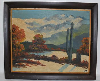 O/C CACTUS CHILEAN PAINTING SIGNED MONOGRAM R B