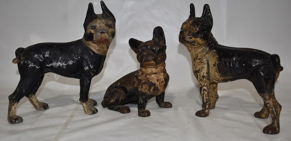 LOT (3) PAINTED CAST IRON TERRIERS DOOR STOPS