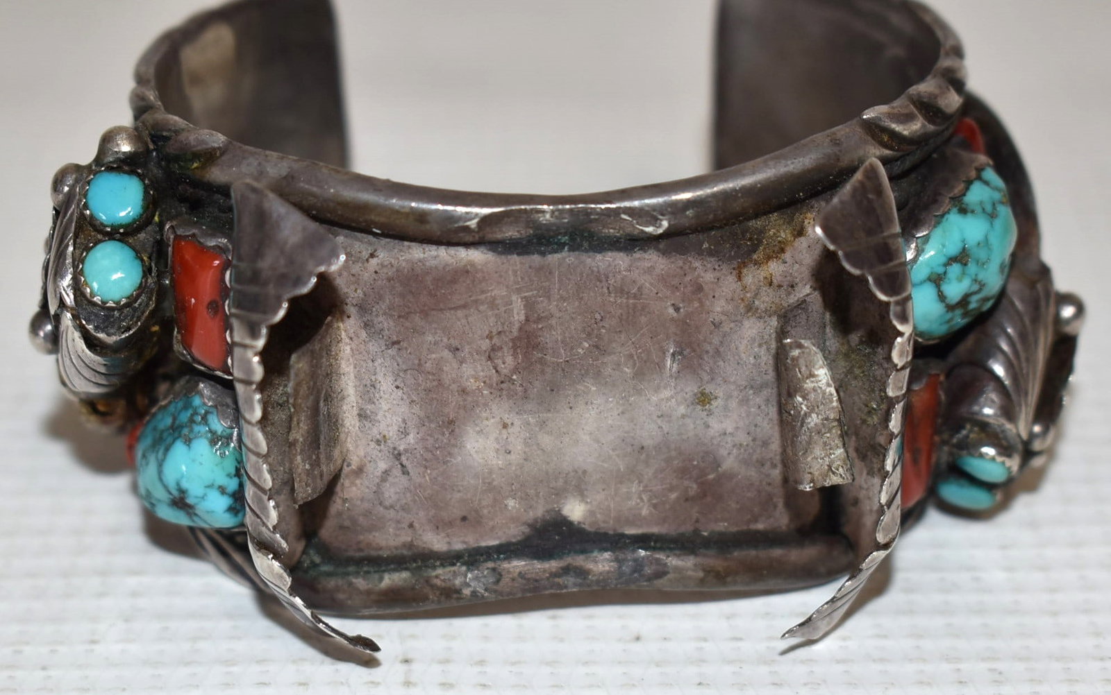 NAVAJO OLD PAWN STERLING/TURQUOISE WATCH BAND, C. 1950 (1 of 3)