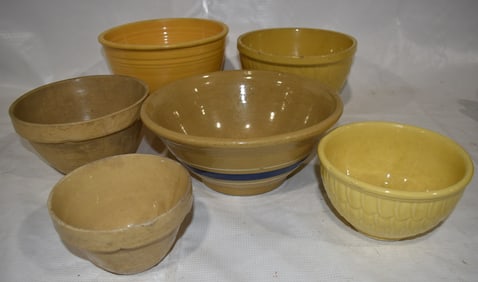 LOT (6) ASSORTED YELLOW WARE BOWLS, 19/20TH C.